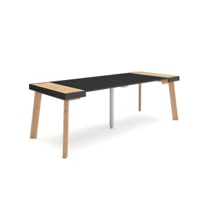 Mesa extensível, 58/222x90x73cm, carvalho e preto, pés de madeira rf3062