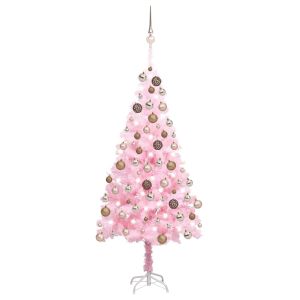 vidaXL árbol de navidad preiluminado con luces y bolas rosa 180 cm