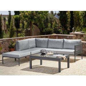 Sofá de jardim de canto com mesa 6 lugares forano metal cinzento