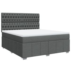 vidaXL cama box spring con colchón tela gris oscuro 180x200 cm