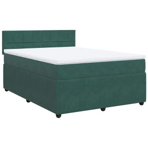 vidaXL cama box spring con colchón terciopelo verde oscuro 140x200 cm