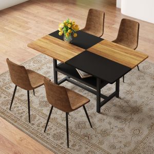Conjunto mesa jantar retangular 160cm arrumação 4 cadeiras tecido castanho