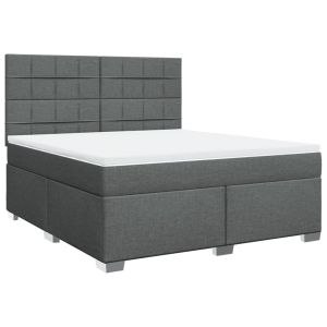 vidaXL cama box spring con colchón tela gris oscuro 180x200 cm