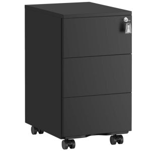 Caixote de escritório móvel - helloshop26 - 3 gavetas - preto fosco - com c
