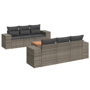vidaXL set de sofás de jardín 7 piezas con cojines ratán pe gris