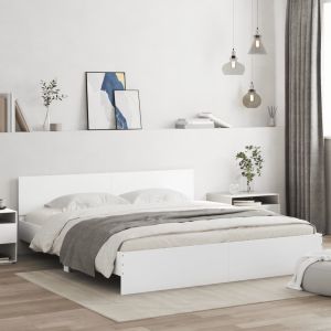 Cama com cabeceira e luzes LED 200x200 cm branco pt8195