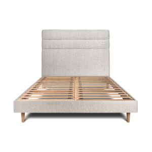 Cama de 135x190 cm com cabeceira de linha - tecido bouclette - bege claro