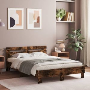 Cama c/ cabeceira/luzes LED 120x190cm carvalho fumado