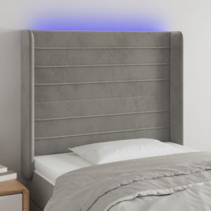 Cabeceira cama c/ luzes LED veludo 103x16x118/128cm cinza-claro ptob5733