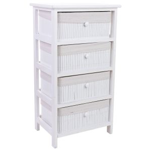 Chiffonier de madeira branco 4 gavetas bambu 40x29x73 cm