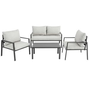 Conjunto de muebles de alumínio com mesa e para 4 pessoas cinzento