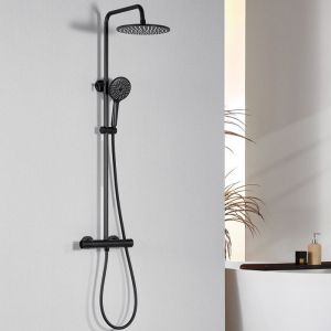 Coluna de chuveiro termostática - auralum max - aço inoxidável preto - chuv