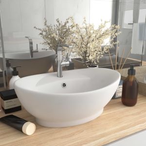 Lavatório luxuoso oval 58,5x39 cm cerâmica branco mate pt1601