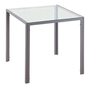 Mesa de sala de jantar 75x75x75 cm metal e cristal temperado color gris