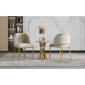 Cadeira de jantar minimalista em metal e madeira cor bege