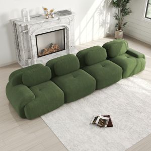 Sofá modular de canto em bombazina verde 4 lugares sem montagem