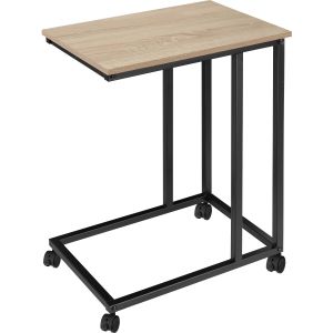 Mesa auxiliar, forma de c, industrial, 48 x 35 x 70 cm, madeira clara