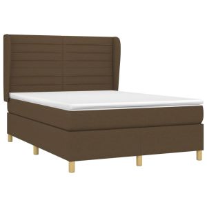 vidaXL cama box spring con colchón tela marrón oscuro 140x190 cm