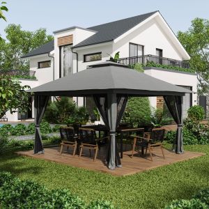 Pavilhão dobrável jardim cinzento escuro 392x392x283cm ferro uv50