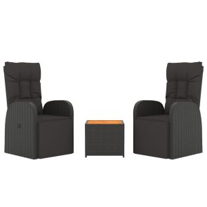 vidaXL juego muebles jardín 3 pzas madera acacia ratán sintético negro