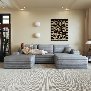 Sofá de canto modular chaise longue em tecido cinzento 270 cm