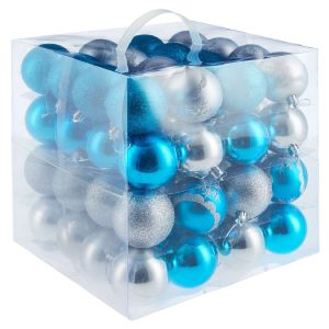 Conjunto de 64 bolas de natal em prata/azul