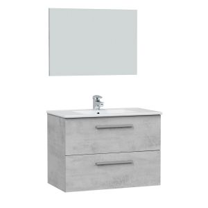 Móvel de banheiro axel com 2 gavetas, espelho e pia, cor cimento