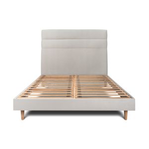 Cama de 135x190 cm com cabeceira de linha - tecido de veludo - cinzento cla