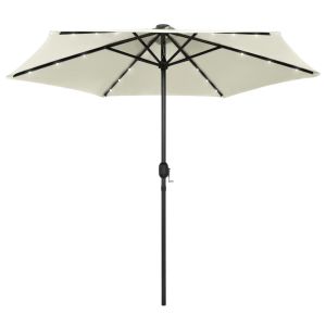 Guarda-sol jardim luzes LED/poste alumínio 270 cm branco areia ergft9625