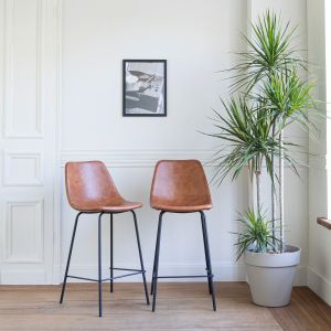 Conjunto de 2 bancos de bar lucien vintage cognac - altura do assento 65cm