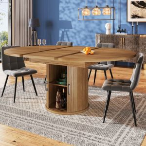 Mesa de jantar extensível redonda nogueira 76,8x118x118cm