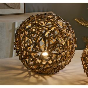 Luminária esférica de galho natural, 43 cm de diâmetro.