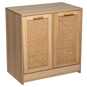 Guarda-roupa em madeira e rattan natural, requer montagem.