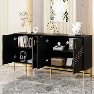 Aparador com 4 portas preto madeira 80,5x160x40cm