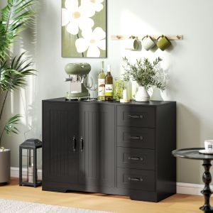Aparador para sala com 4 gavetas e 1 porta preto 76x105x40cm