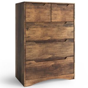 Cômoda de 5 gavetas castanha em mdf - 72 x 41 x 94 cm