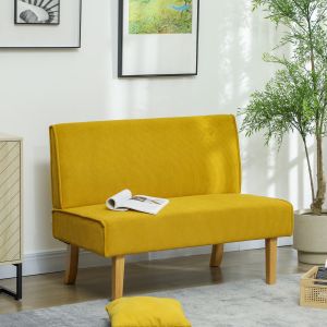 Sofá 2 lugares em tecido canelado amarelo compacto 110 x 62 x 85 cm