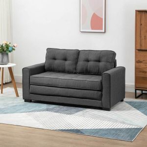 Sofá-cama dobrável em poliéster cinzento 2 lugares design minimalista