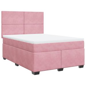 vidaXL cama box spring con colchón terciopelo rosa 160x200 cm