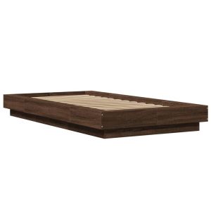 vidaXL estructura cama con luces LED madera marrón roble 75x190 cm