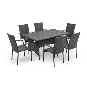 Mesa de jantar + 6 cadeiras em rattan pe. Mobiliário para jardim e pátio,