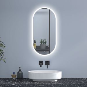 Espelho LED para banheiro 500 x 1000 mm, oval,  brilho ajustável