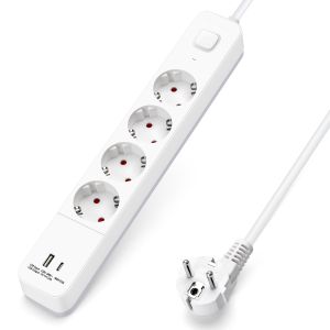 Aigostar régua extensor de 4 tomadas, cabo de 1,5m, interruptor usb+type c