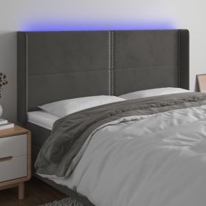 Cabeceira de cama c/ LED veludo 183x16x118/128 cm cinza-escuro ptob1772