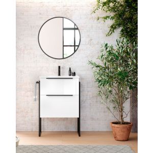 Armário de banho montado com pia de lavagem em cerâmica 70 cm - branco