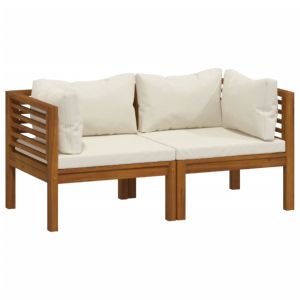 Banco de jardim 2 lugares c/ almofadões cor creme acácia maciça