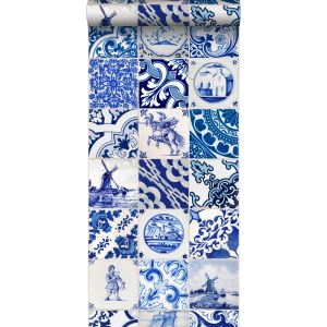 Estahome papel de parede xxl pequenos azulejos azul índigo 50 x 900 cm