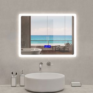 Espelho de casa de banho aica LED 80×60cm, bluetooth, 3 cores reguláveis