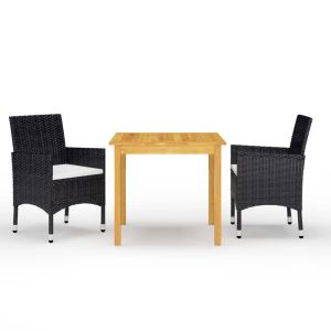 vidaXL juego de comedor de jardín de 3 piezas negro