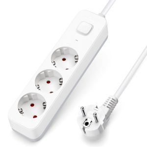 Aigostar régua 3 tomadas, extensão 1,5m com interruptor, branco